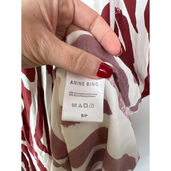 NWT Anine Bing Dahlia Zebra Drop Waist Pleated Skirt Red and Cream Midi Dress - Picture 7 of 9